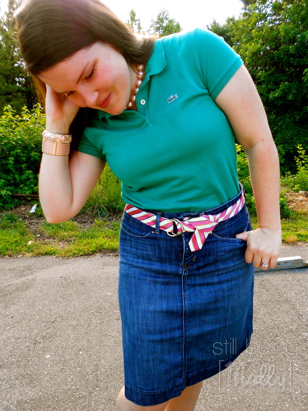 Green Polo, Denim Skirt - Casual Saturday Fashion - still being [molly], North Carolina Fashion Blogger