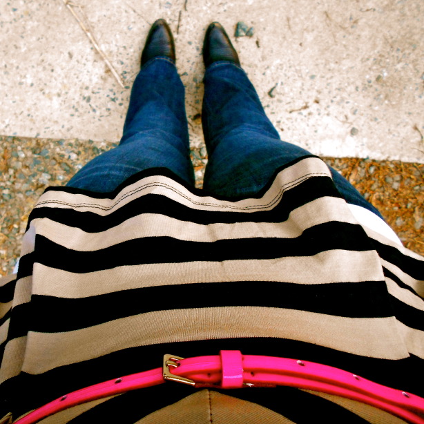 Striped Peplum + Jeans w/ neon belt - still being molly