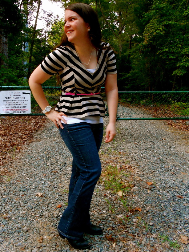 Striped Peplum + Jeans w/ neon belt - still being molly