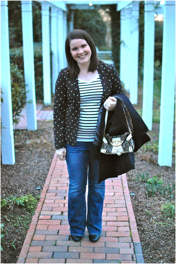 still being molly - maternity fashion: striped tee and polka dot blazer