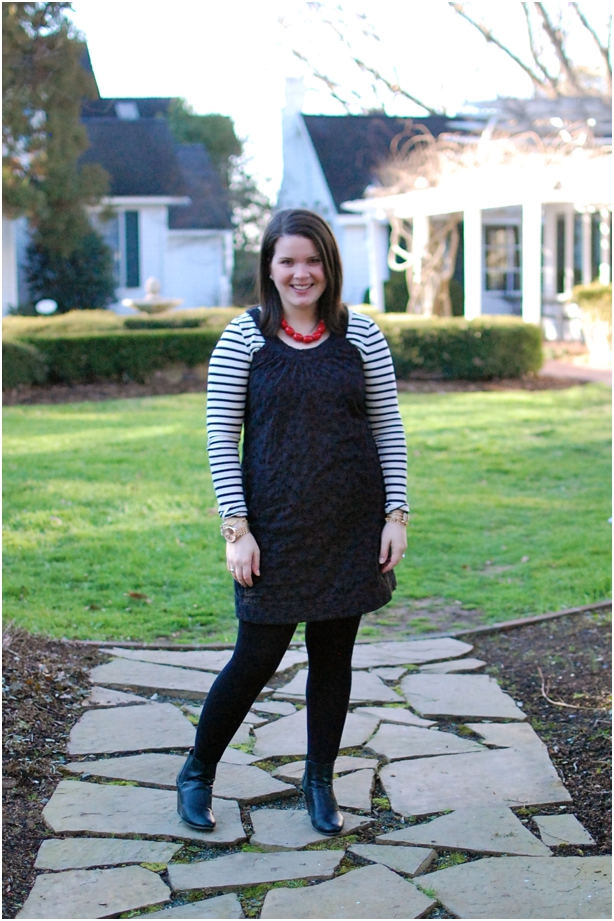 still being molly: summer dress in winter - black dress with striped tee underneath
