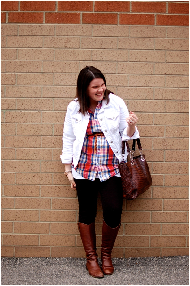 still being molly - maternity style: men's button-up shirt, belt, leggings, riding boots