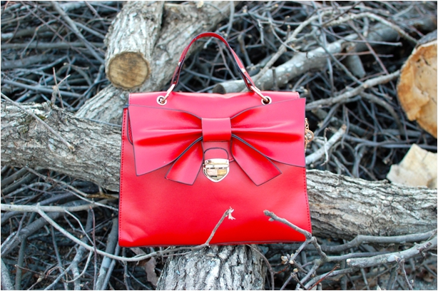 Oasap Red Bow Bag