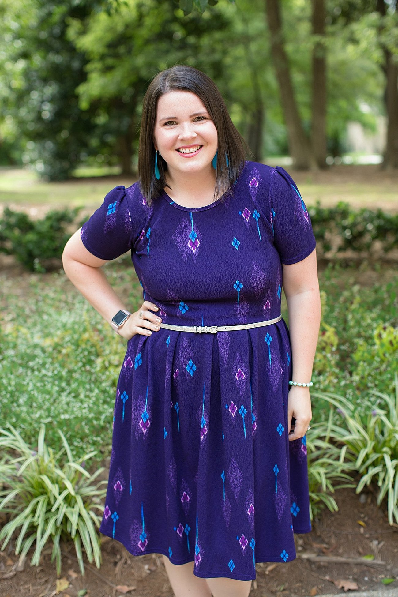 Purple aztec print LulaRoe Amelia dress, Kalencom 